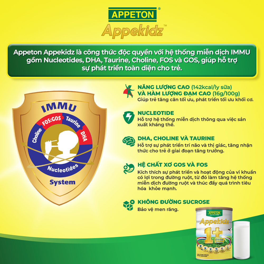 Combo 3 Sữa dinh dưỡng Appeton Appekidz 1+ dành cho trẻ 1-12 tuổi - Lon 900g