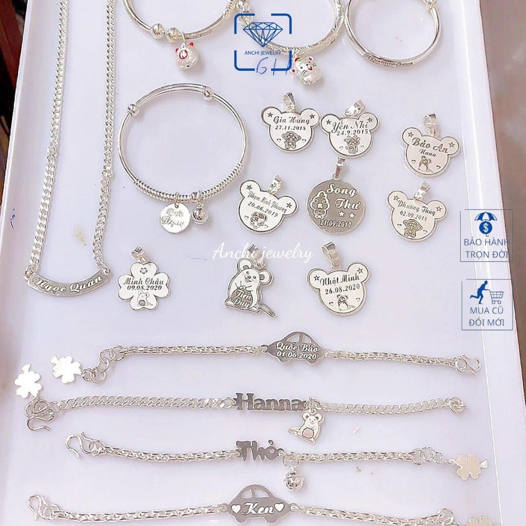 Vòng tay bạc cho bé, vòng tay trẻ em khắc tên bạc nguyên chất, Anchi jewelry