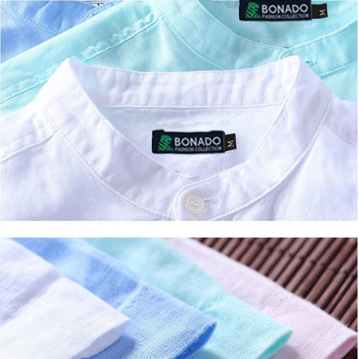 Áo sơ mi đũi nam cổ tàu linen BONADO tay ngắn BD1310 - Xanh ngọc