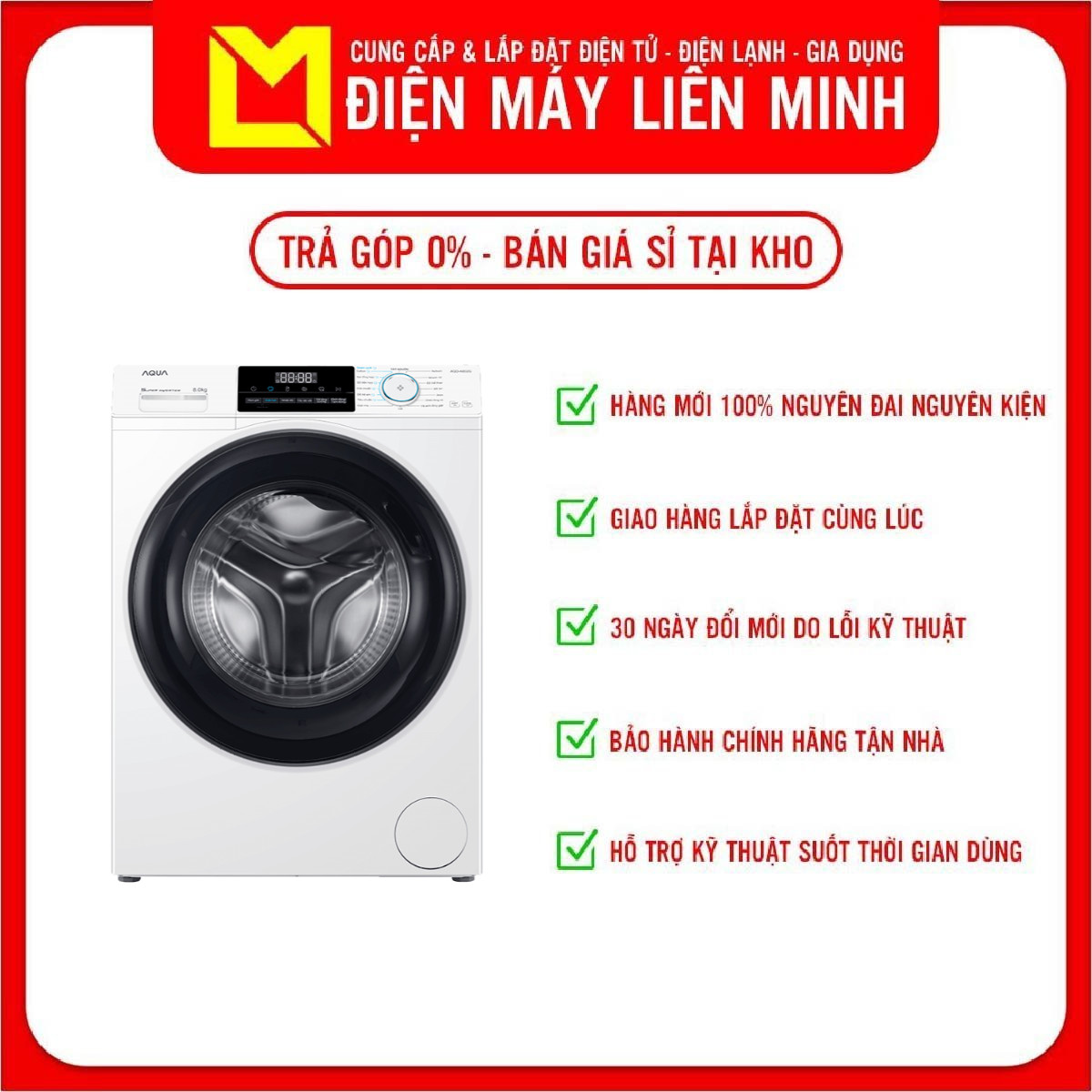 Máy giặt AQUA 8 KG Inverter AQD-A802G.W - Hàng Chính Hãng - Chỉ Giao Hồ Chí Minh