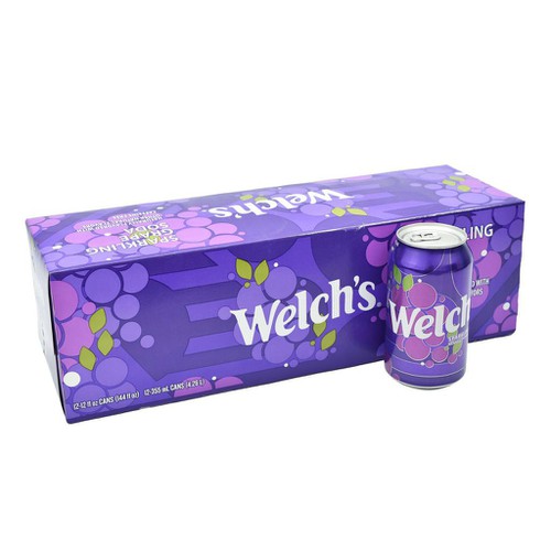 Thùng 12 lon nước ngọt Welchs vị nho 355ml - Welch's sparkling Grape soda 12 pack x 355ml.