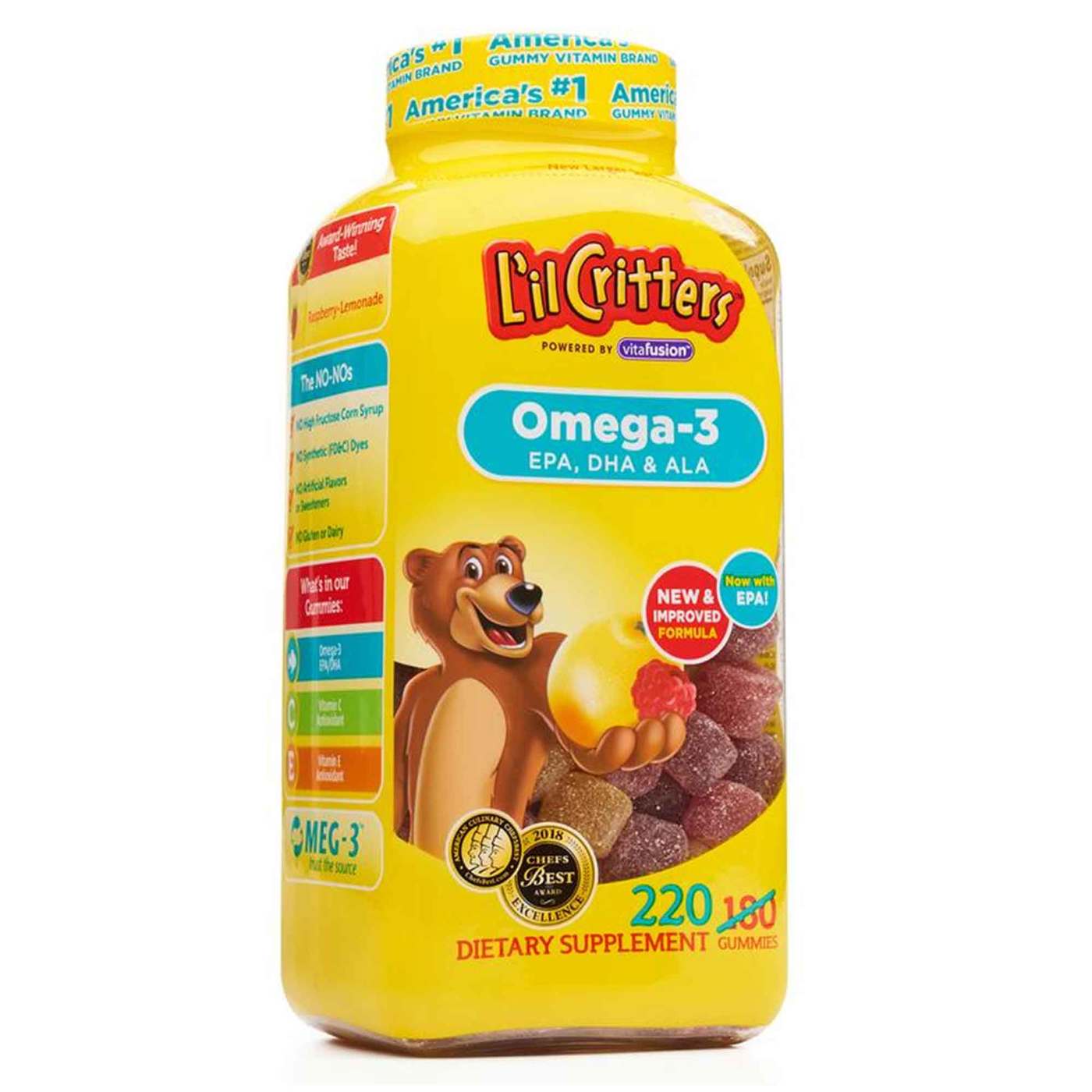 Kẹo dẻo L'il Critters bổ sung Omega-3 EPA, DHA &amp; ALA cho trẻ (220 Viên) - Nhập khẩu Mỹ