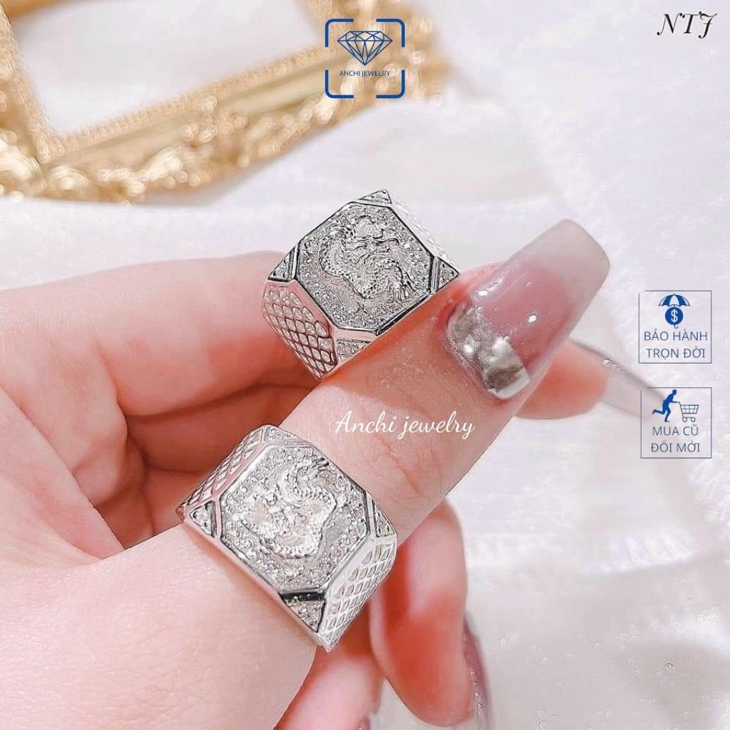 Nhẫn nam mặt vuông to bạc 925 khắc hoa văn đẹp ngầu, Anchi jewelry