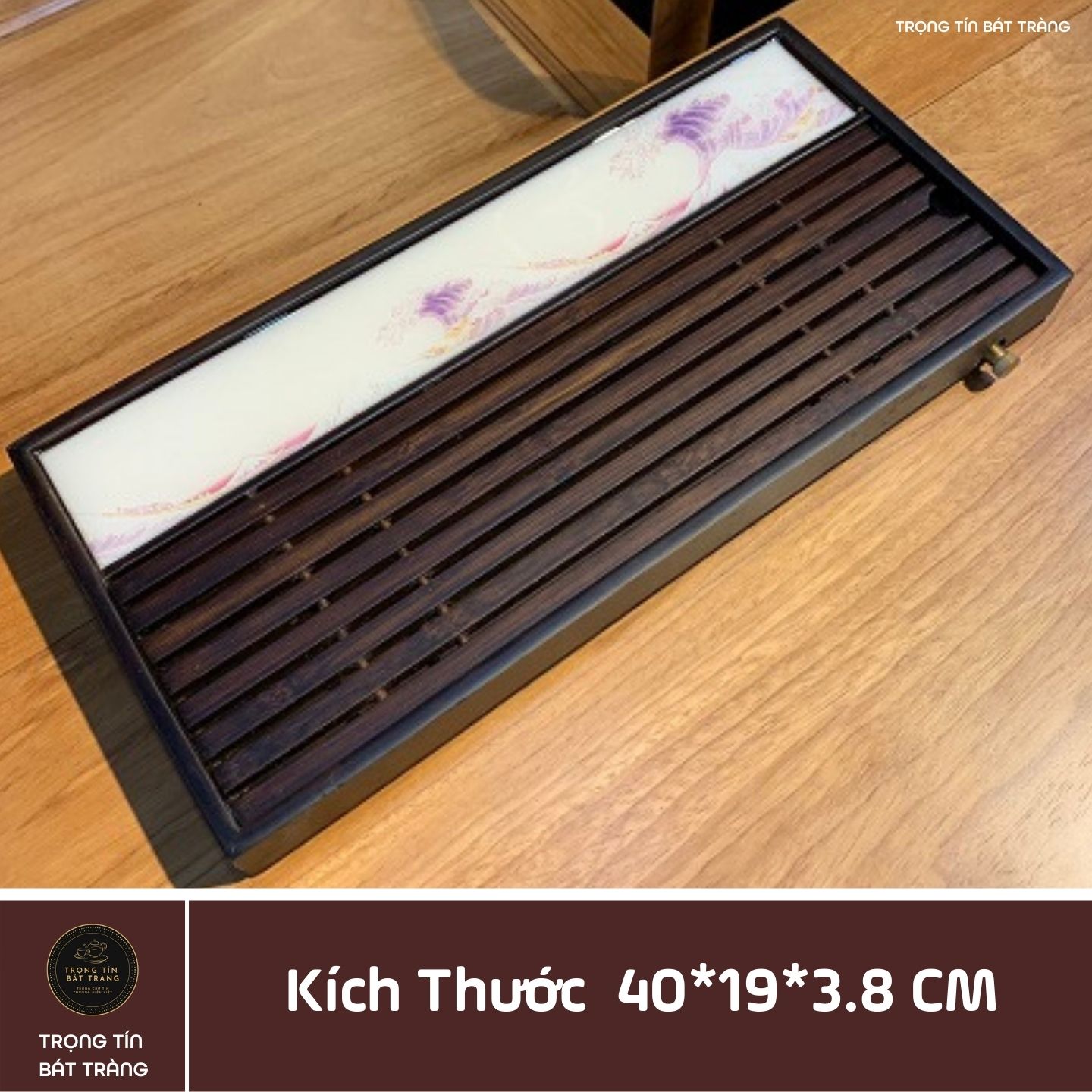 Khay Trà Tre Cao Cấp Sơn Thuỷ Chữ Nhật Lớn Kích Thước 40*19*3.8 KT 41