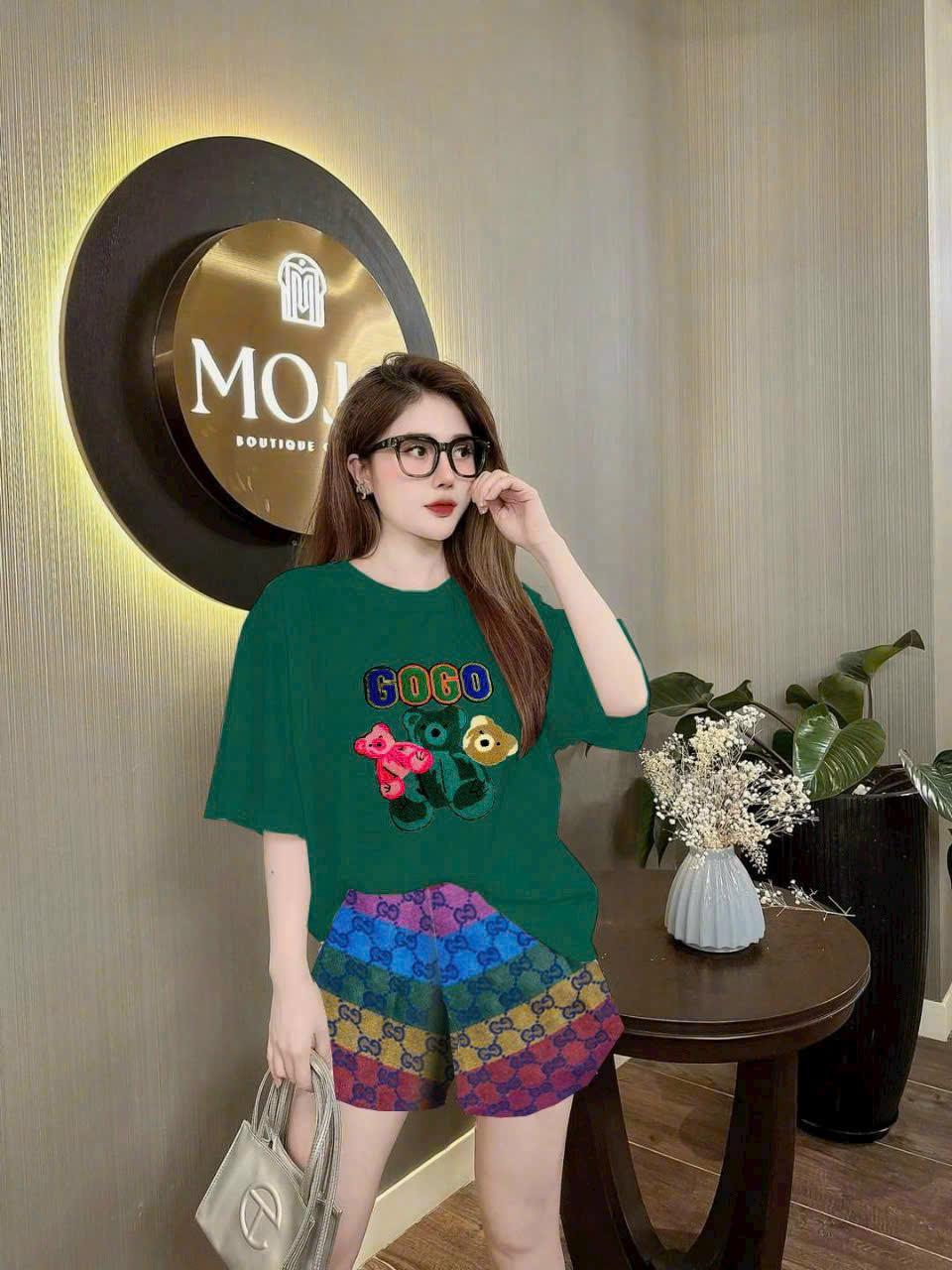Bộ đồ ngắn thun cotton đơn giản GOGO gấu quần ngắn nhiều màu