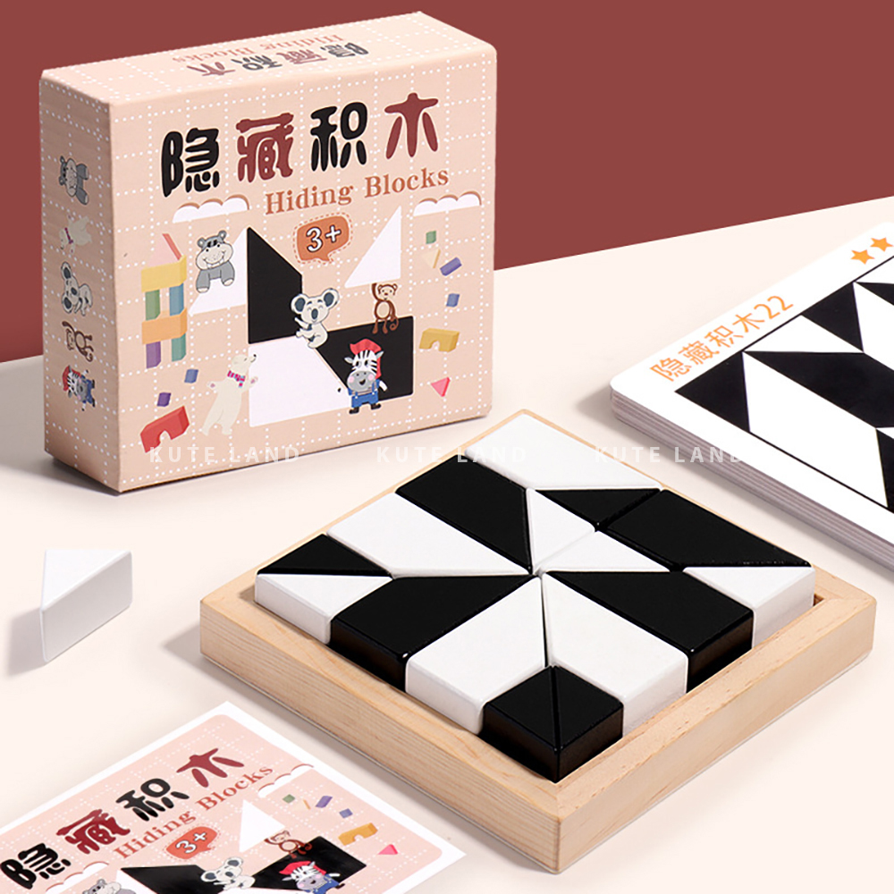 Bộ cờ xếp gỗ theo hình thử thách IQ tăng cường trí tuệ cho người chơi làm bằng gỗ tự nhiên an toàn