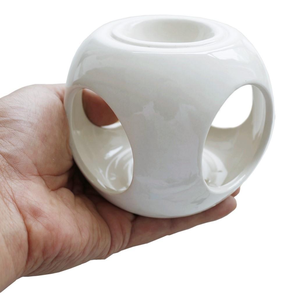 Round Base Ceramic Candle Holder Hollow Design Incense Burner Holder 9.5cm