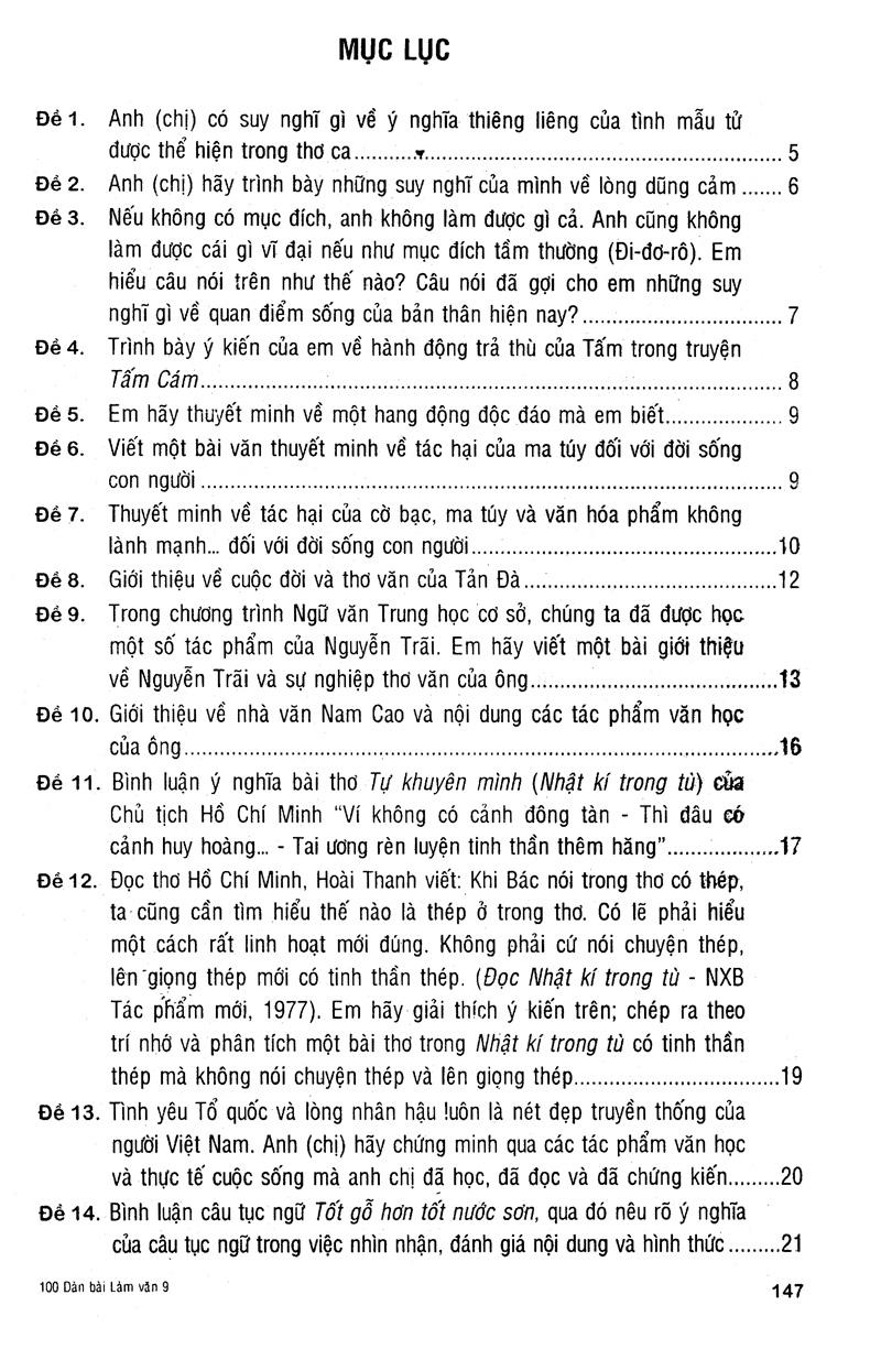 100 Dàn Bài Chi Tiết Làm Văn 9