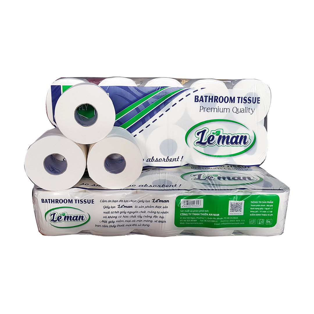 Combo 2 lốc giấy vệ sinh Leman Premium cao cấp 3 lớp (10 cuộn/ lốc) - 1,6kg/ lốc