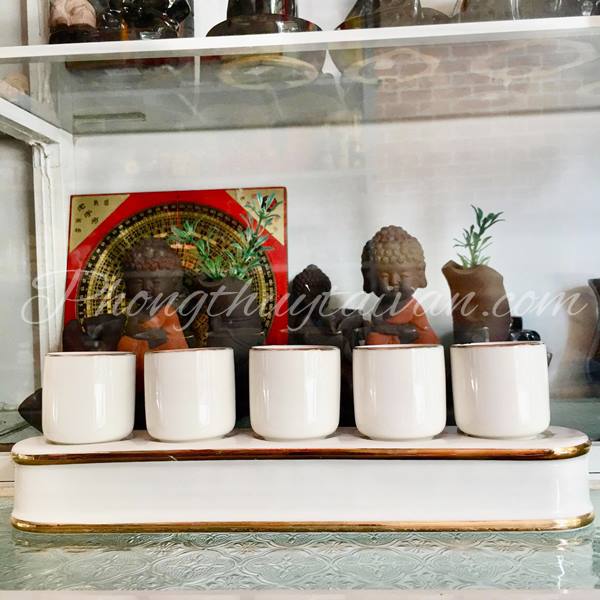 Bộ đồ cúng Sứ Trắng trơn Viền Vàng - thờ cúng