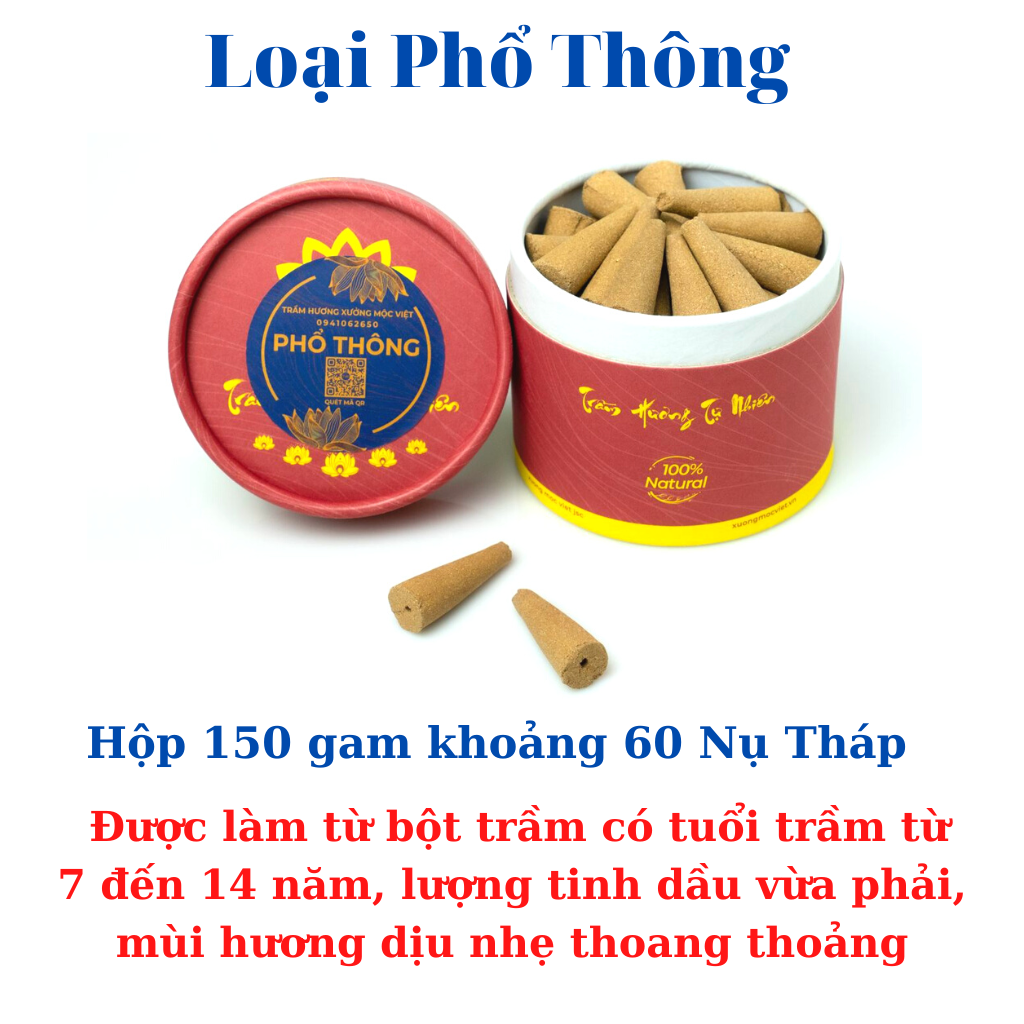 Nhang Nụ Trầm Hương Sạch Nguyên Chất Tự Nhiên Xưởng Mộc Việt - Hộp 150G Nụ Sen/Nụ Tháp - 3 Phân Loại