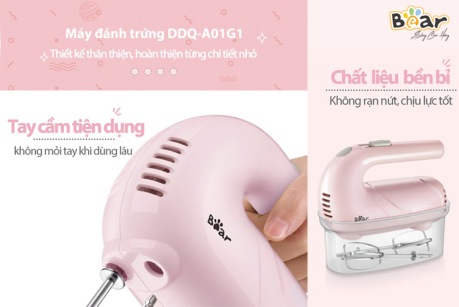 Máy Đánh Trứng, Đánh Bột Cầm Tay BEAR DDQ-A01G1 5 Tốc Độ Công Suất 125 W - Hàng Chính Hãng