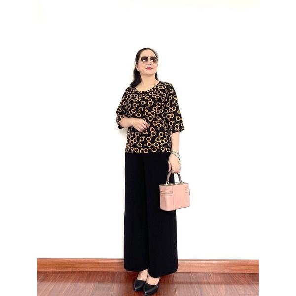 Bộ Đồ Trung Niên Cho Bà Cho Mẹ - Áo Lụa Hàn Châu Quần Tơ Đũi Cao Cấp