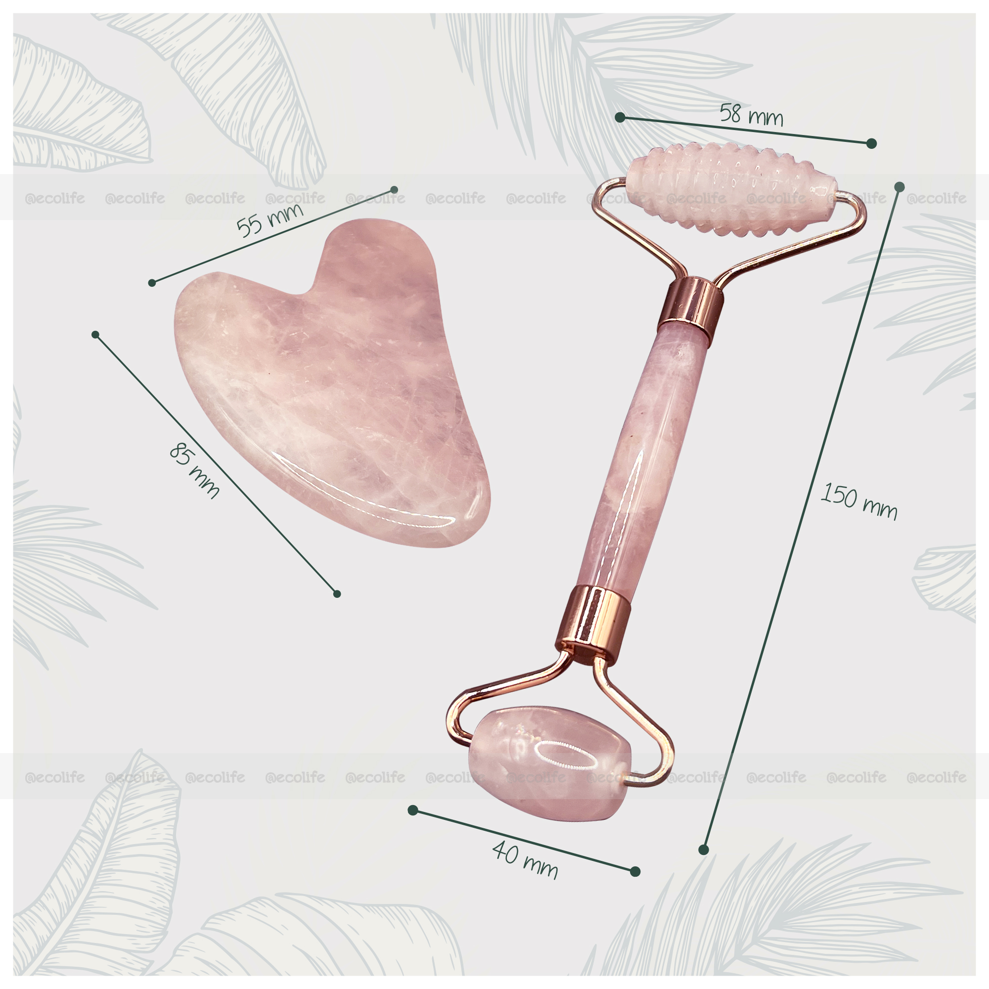 Combo thanh lăn massage và Guasha chất liệu đá thạch anh tím tự nhiên