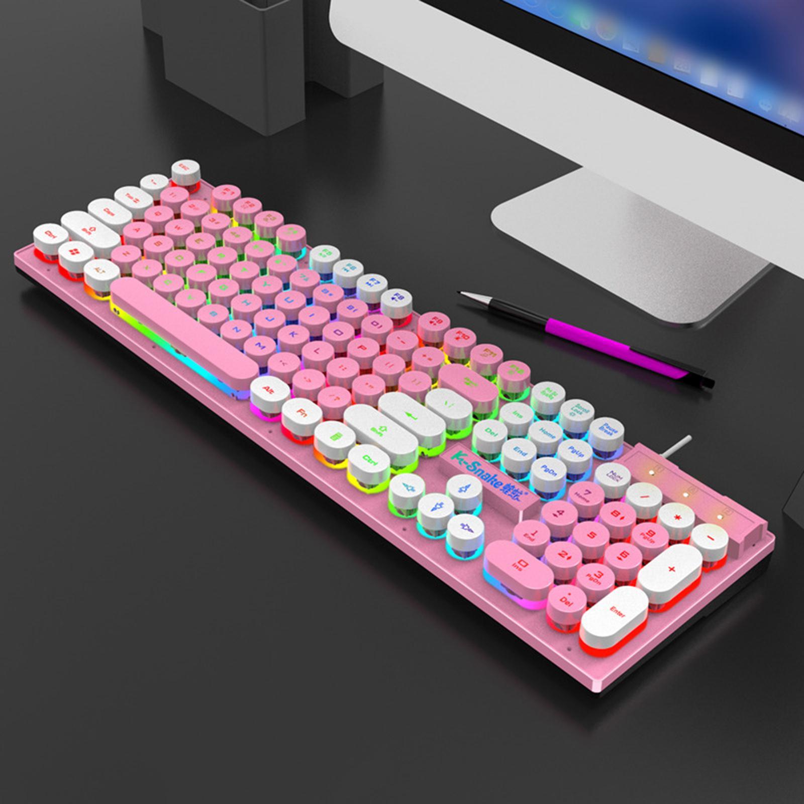 Mechanical Gaming Keyboard Wired USB 104 Keys RGB for Gamer Laptop Office Pink