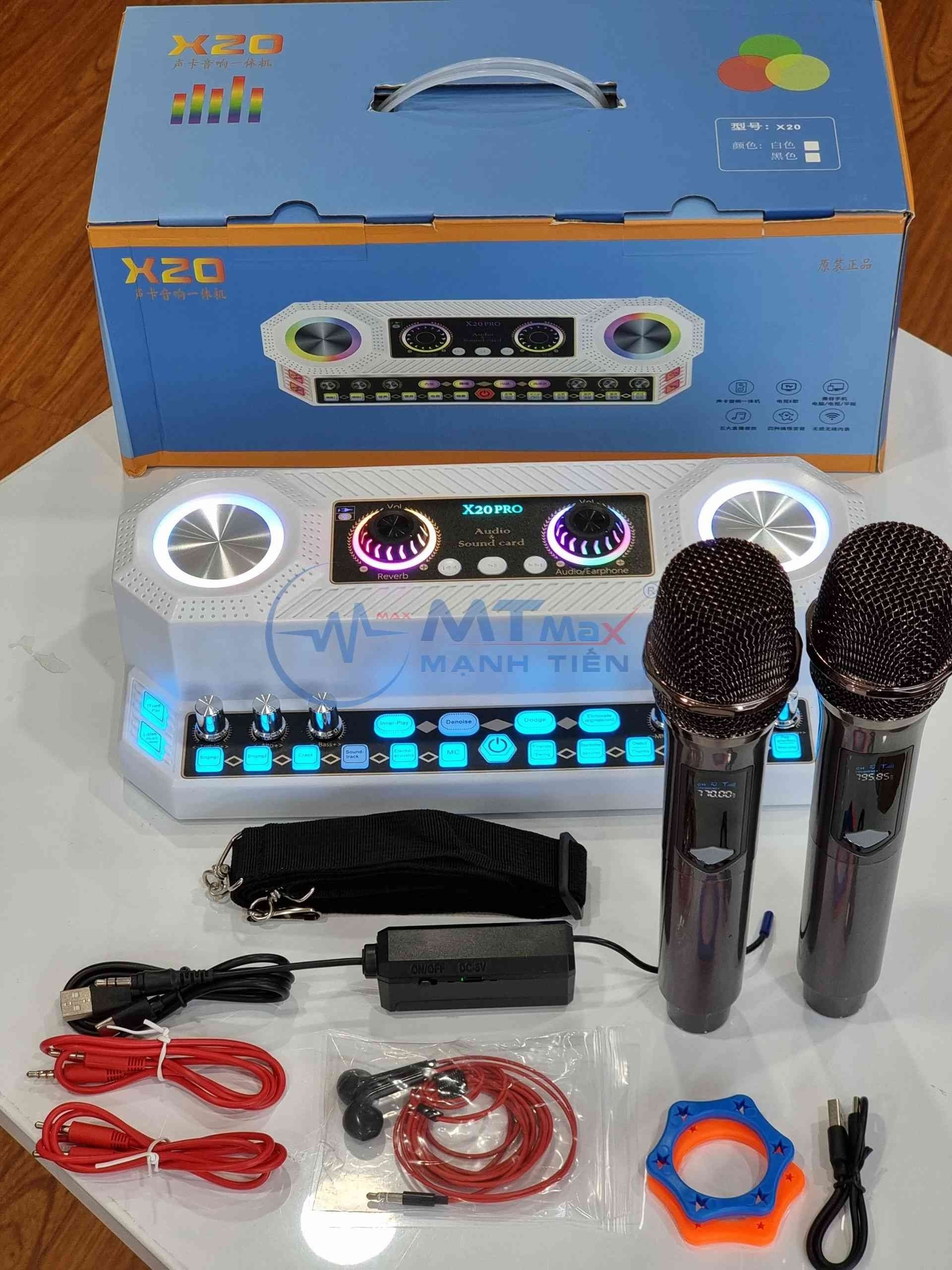 Bộ hát live thu âm X20 PRO karaoke kèm loa tích hợp soundcard và 2 micro thỏa thích làm idol