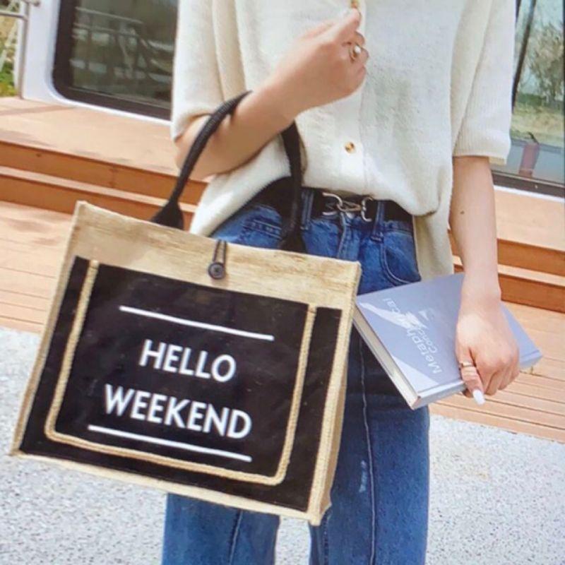 Túi cói Hello Weekend Siêu Đẹp Hàng Loại 1