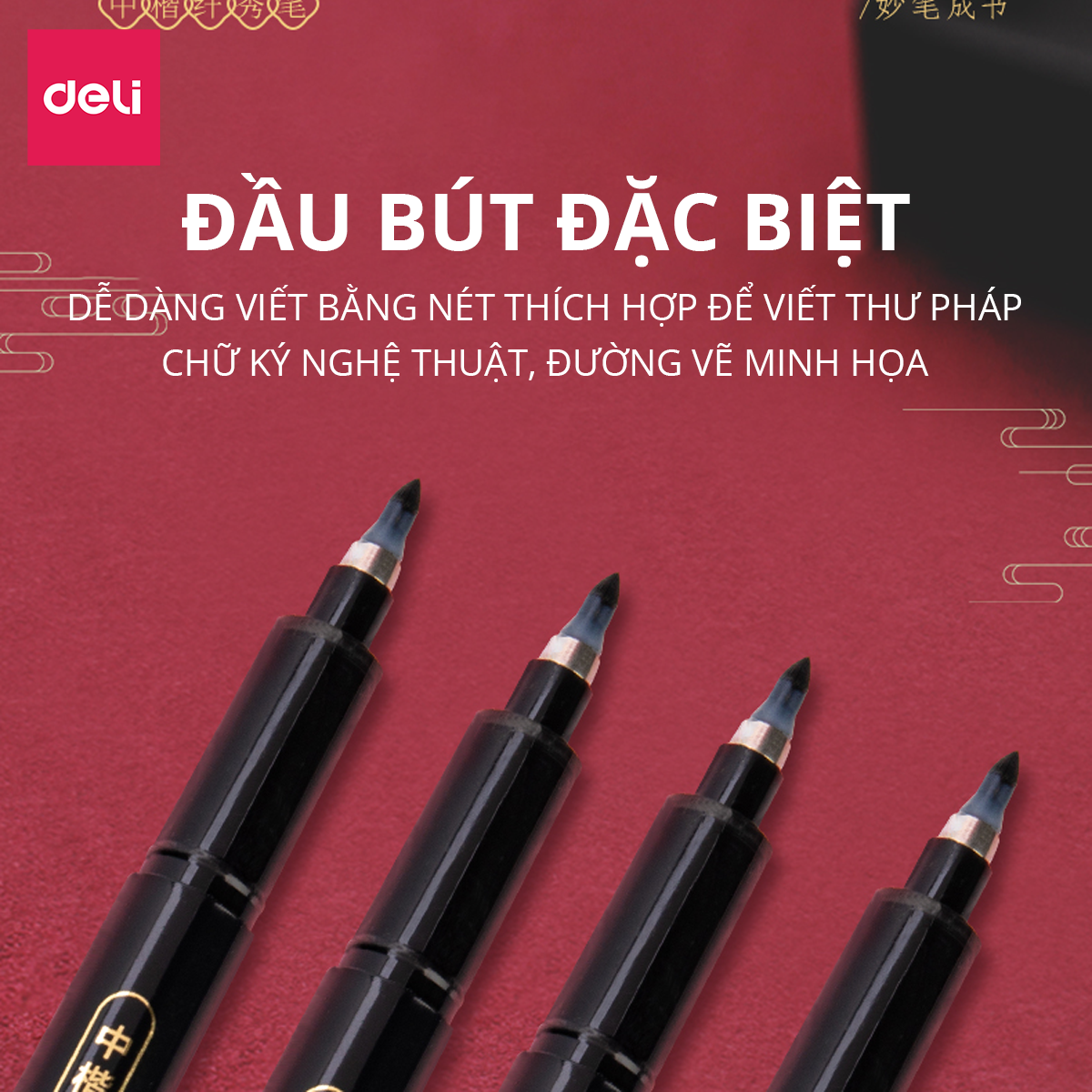 Bút Viết Thư Pháp Hán Tự Calligraphy Kanji Tiếng Trung Nhật Hàn Ngòi Lông Nhiều Kích Cỡ Deli - Brush Pen Phù Hợp Luyện Chữ Nét Trang Trí Sổ Có Thể Thêm Mực - 75514 75515 75516