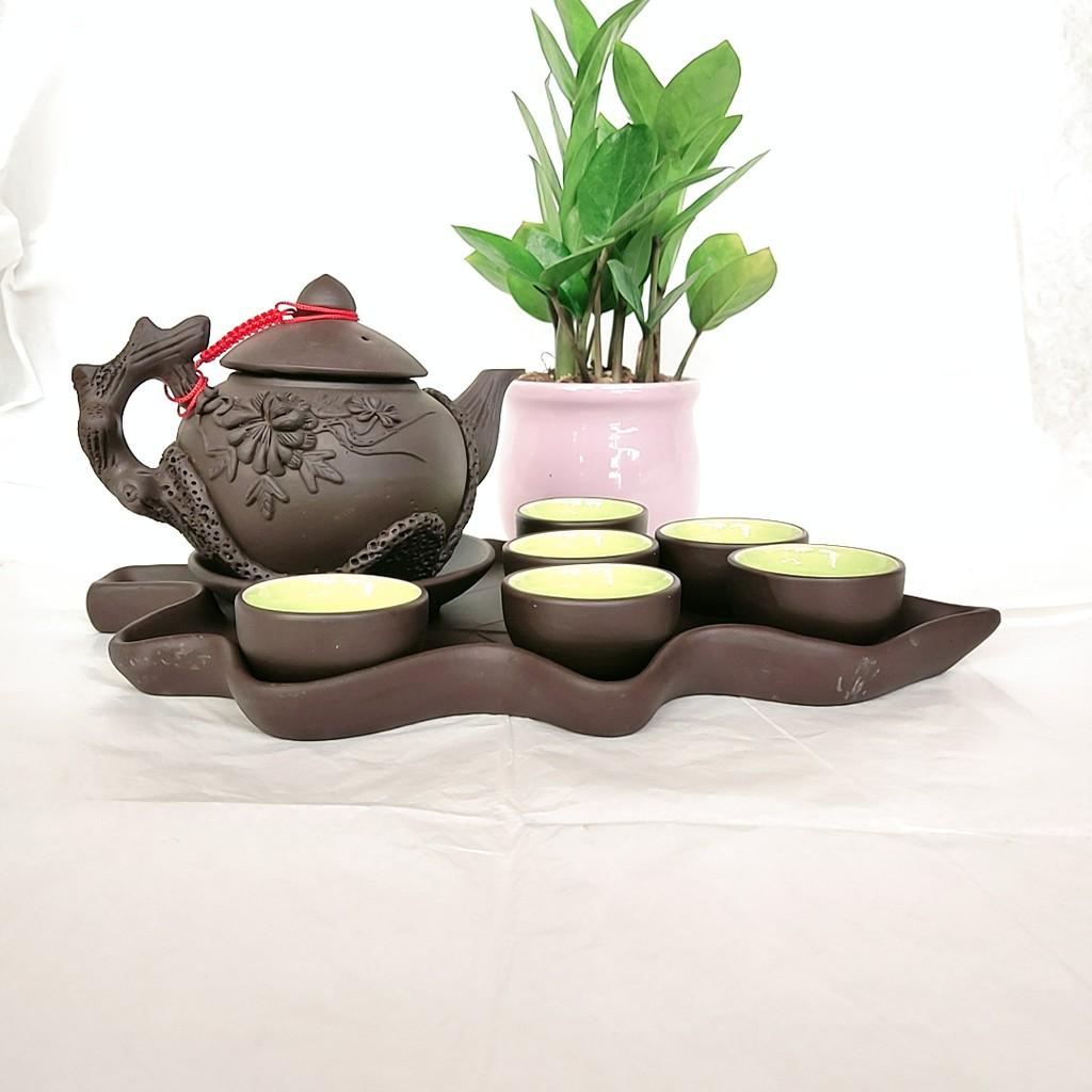 Bộ ấm trà tử sa - Bộ đắp nổi khay hình lá cỡ to - Dung tích 650 ml