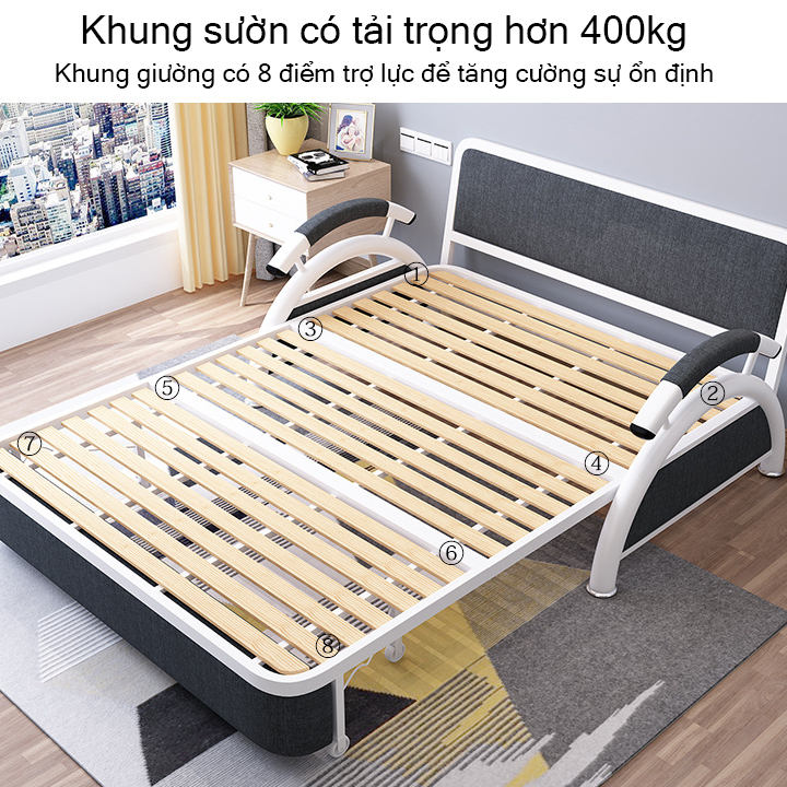 Sofa giường gấp gọn đa năng, ghế sofa giường nằm tặng kèm 2 gối KT 1m28x1m9