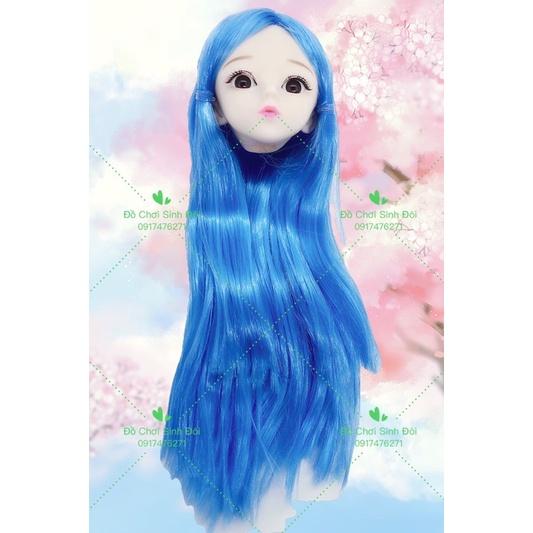 Đầu búp bê mắt 3D - tóc xanh