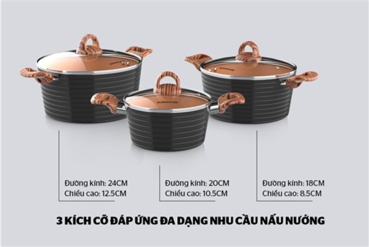 Bộ nồi ceramic đáy từ SUNHOUSE SHG2003MCA