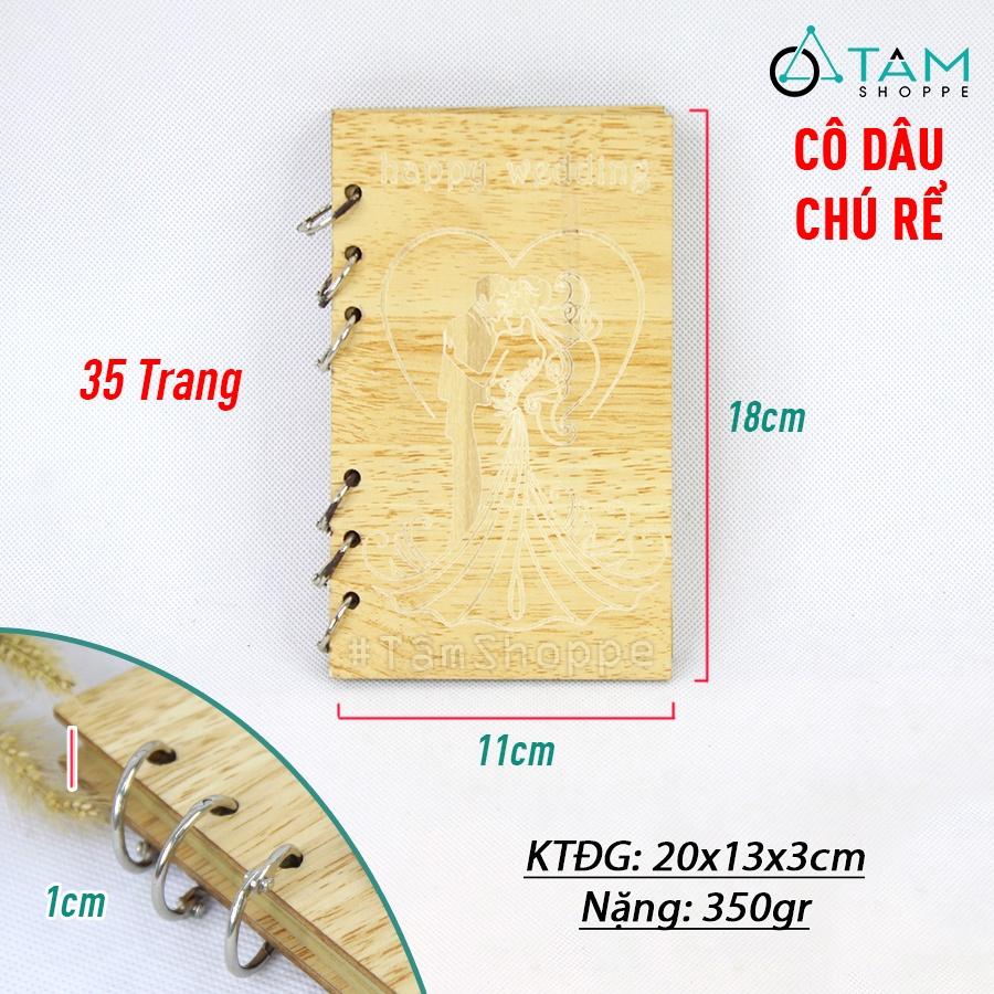 Sổ tay ký tên đám cưới bìa gỗ giấy kraft trang trí cưới TTC-04