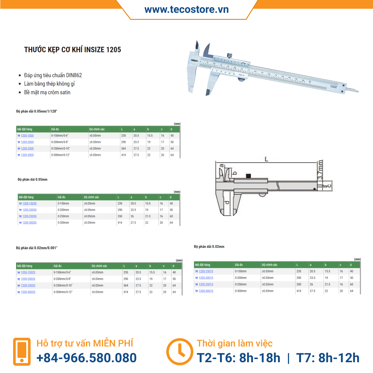 Thước kẹp cơ khí Insize 1205 - nonwaterproof