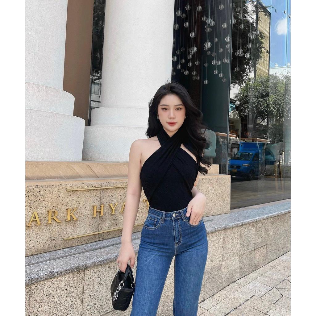 Quần jean nữ ống loe bản gấu to xuất Dư chất đẹp co giãn