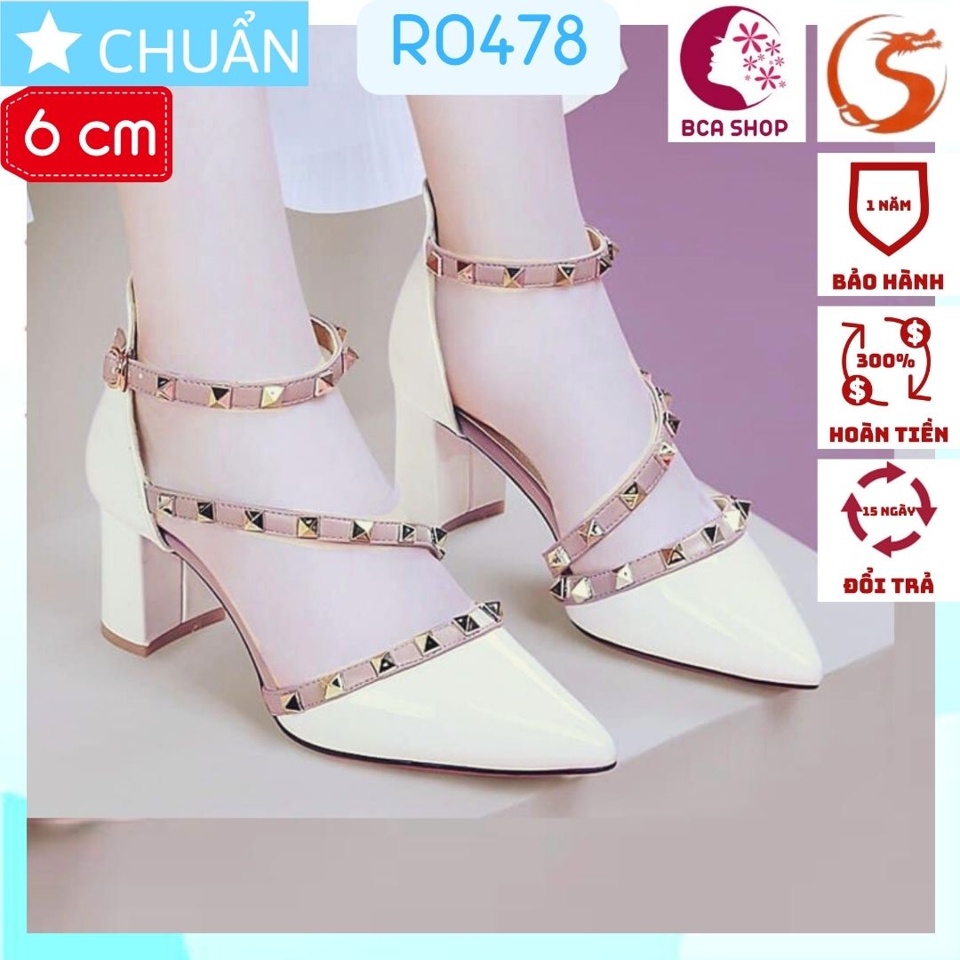 Giày cao gót nữ 6p RO478 ROSATA tại BCASHOP bít mũi, có quai sau ôm cổ chân, đính gai kim loại sành điệu - màu trắng kem