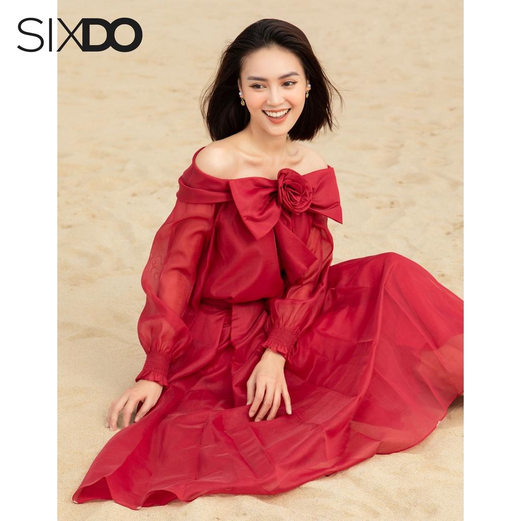 Chân váy đỏ tơ oganza xếp ly to SIXDO