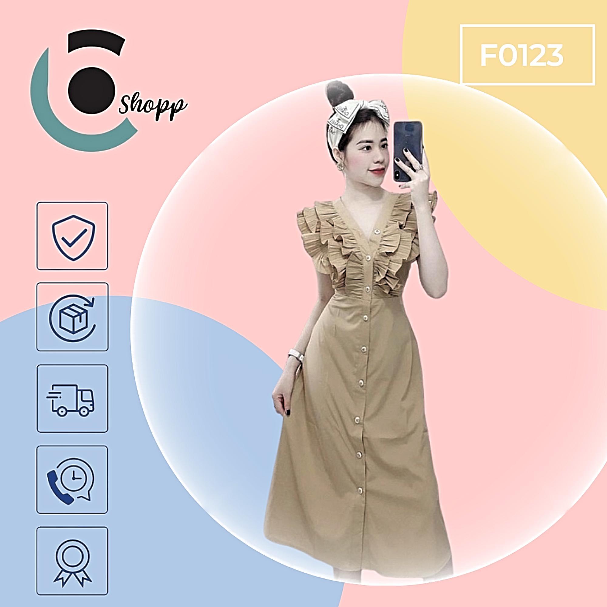 Đầm váy midi cổ phối dập li cao cấp