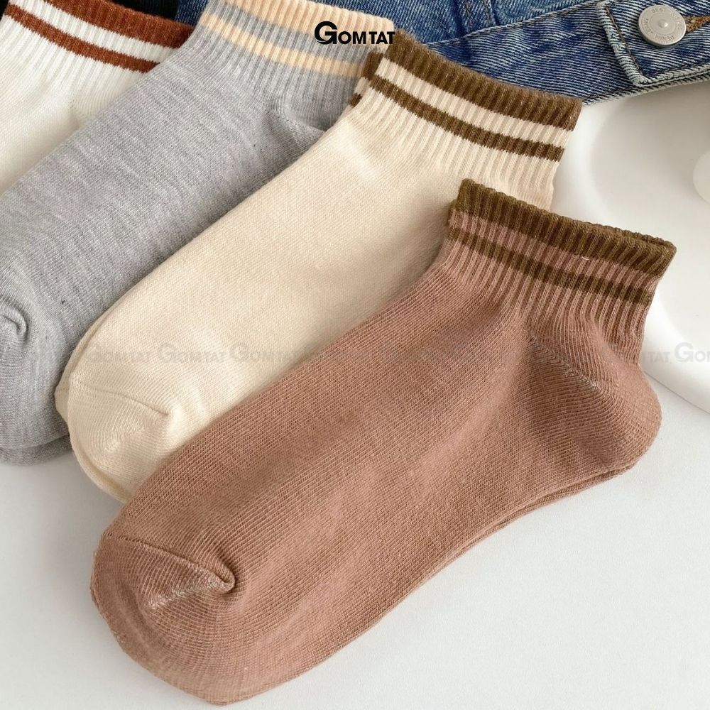 Set 5 đôi tất vớ nữ cổ ngắn GOMTAT, chất liệu cotton mềm mịn thoáng mát, êm chân - CB095