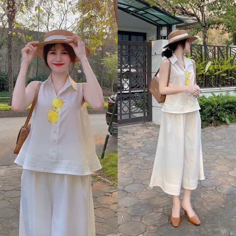 Set Áo Sơ Mi kèm Quần Lỡ Ống Rộng