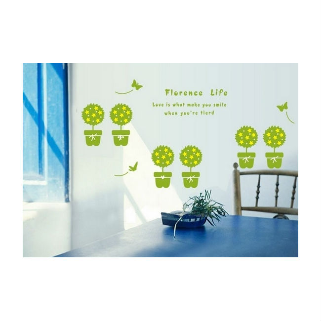 Decal Dán Tường Chim Cánh Chậu Hoa PK112