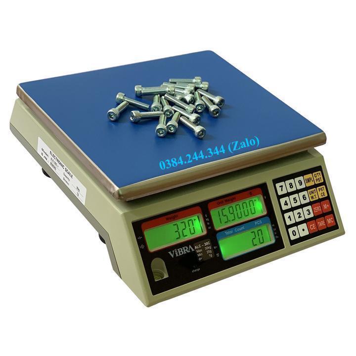 Bộ sản phẩm cân kiểm tra cảnh báo gồm cân điện tử đếm ALC 15kg/0.5g và đèn còi cảnh báo Đỏ -Vàng -Xanh