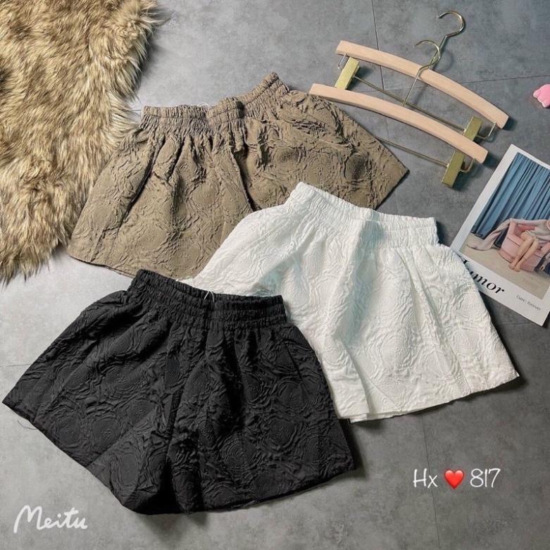 Quần short nữ hoa in nổi siêu hot ulzzang nữ tính, mầu đen, trắng, be, nâu tây, cocoland