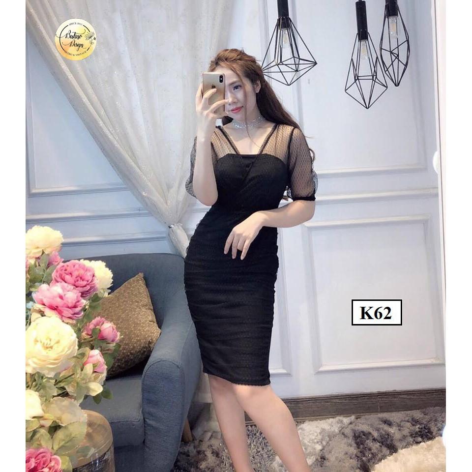 Váy đầm body K61 Đỏ phối ren 2 lớp - 2 màu