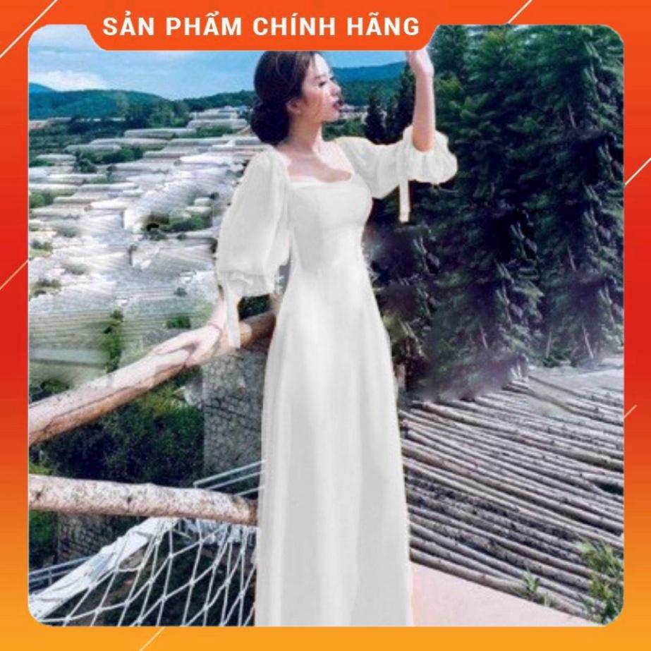 BIGSIZE 50-90KG Đầm maxi đan dây lụa lạnh cổ vuông tay dài xoè dài đan dây lưng hở lưng ngoại cỡ đi biển dự t