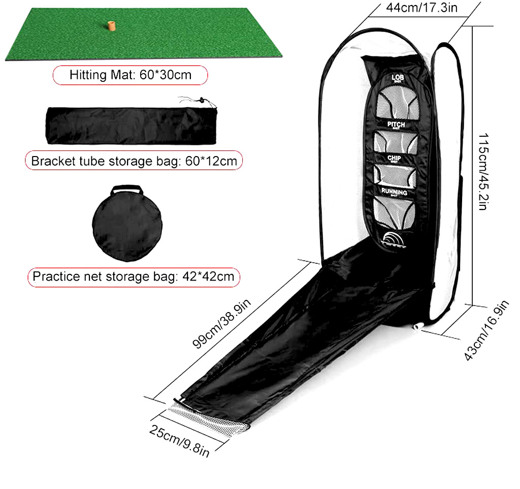 Thảm Tập Swing 0.3x0.6m và Lưới tập chip golf / Lồng tập Chip GOLF kèm 06 bóng tập GOLF chuyên dụng + Tee