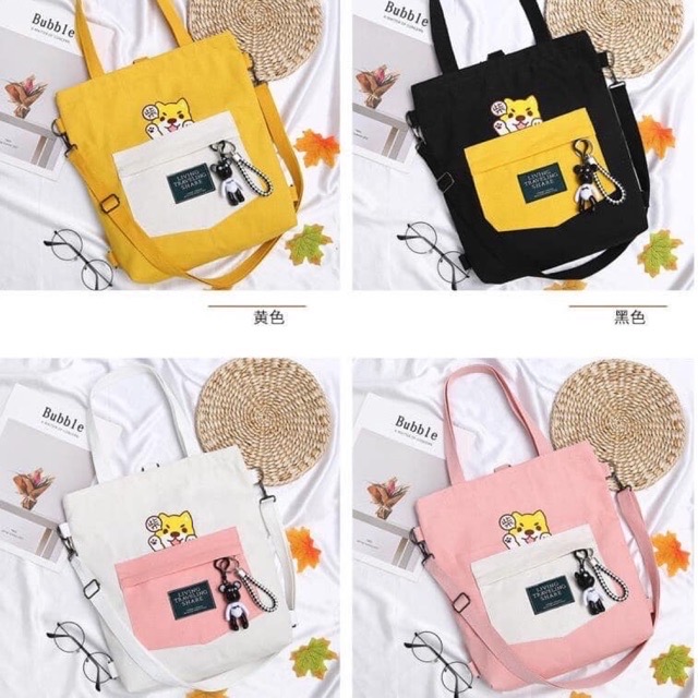 Túi Tote Vải Canvas Nữ Có Khóa Ulzzang Hot Trend Kita Unisex - Mẫu DOG CUTE - Ảnh thật