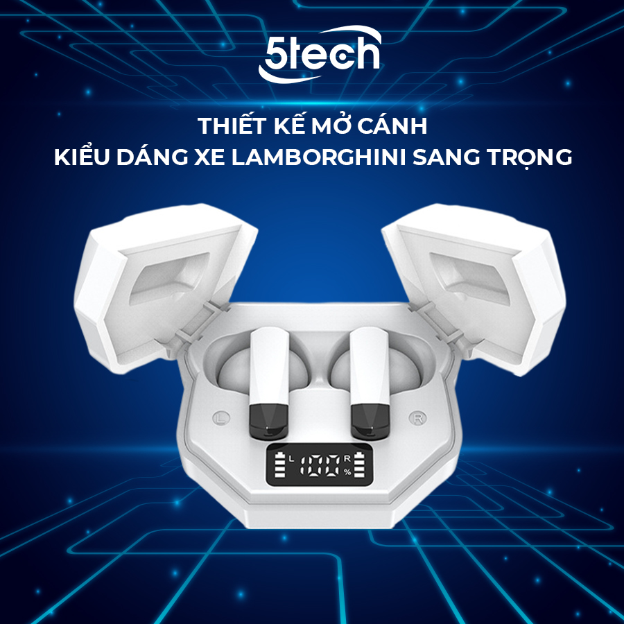 Tai nghe bluetooth 5TECH không dây hàng chính hãng, tai phone nhét tai TWS 5.0 kết nối nhanh, ổn định, màn hình LED nghe nhạc chơi game âm thanh cực đỉnh 