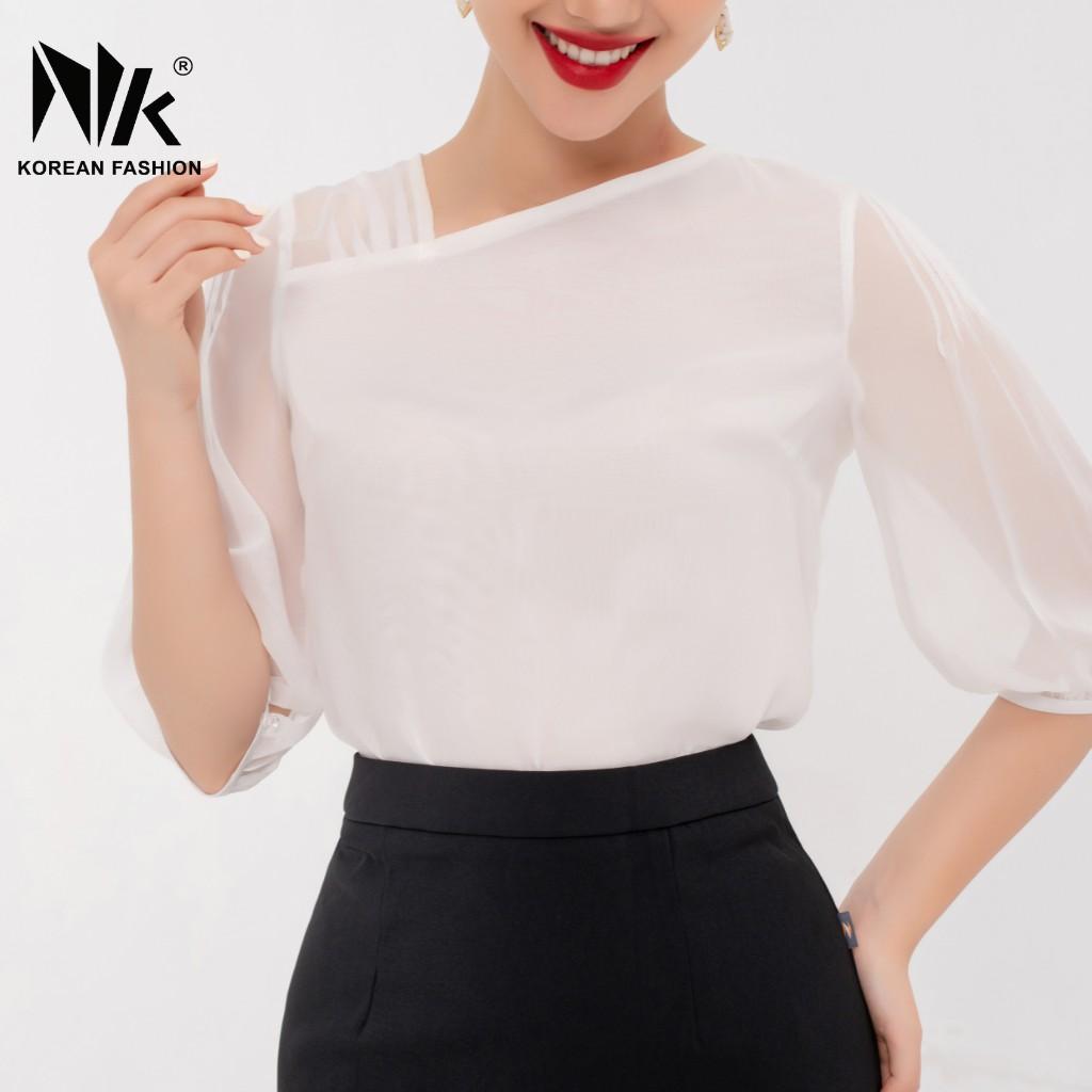 Áo Sơ Mi Nữ Công Sở NK FASHION Cổ Lệch Tay Lỡ, Chất Liệu Voan Lụa Cao Cấp Mềm Mịn NKSM2104004