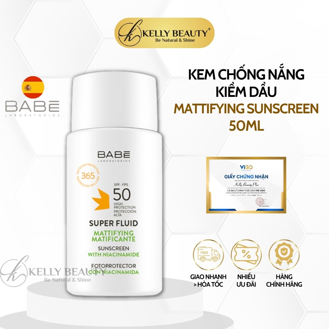 Kem Chống Nắng Kiềm Dầu BABE Super Fluid Mattifying Sunscreen SPF 50 | Kelly Beauty