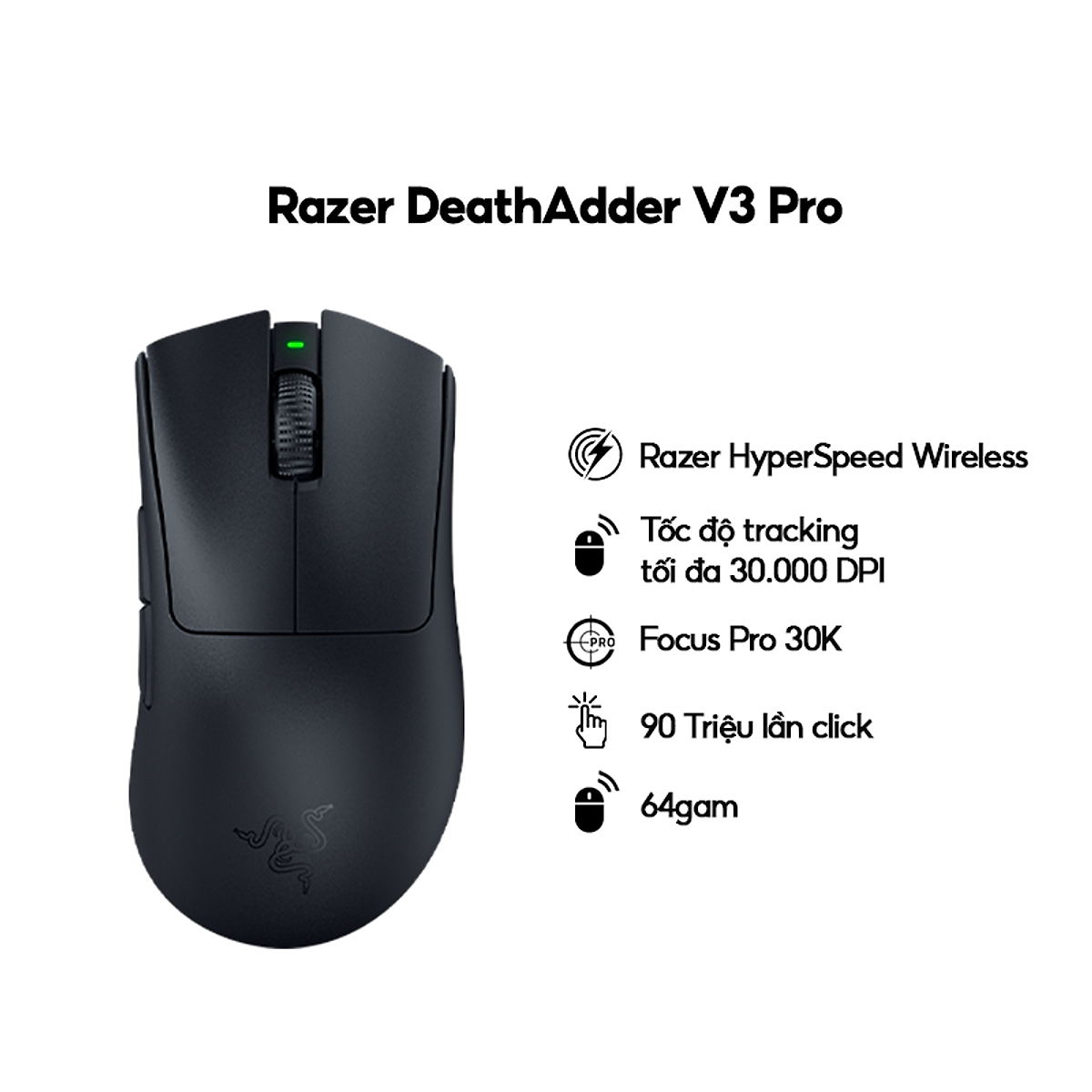 Chuột không dây Razer DeathAdder V3 Pro-Ergonomic Wireless Gaming Mouse_Mới, hàng chính hãng