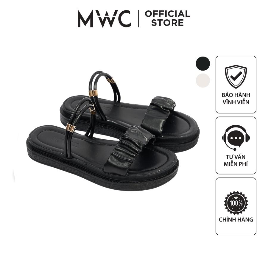 Giày Sandal Nữ MWC 2965 - Giày Sandal Quai Ngang Nhún 2 Trong 1 Đế Bằng Phối Quai Hậu Cao 3cm Siêu Hack Dáng