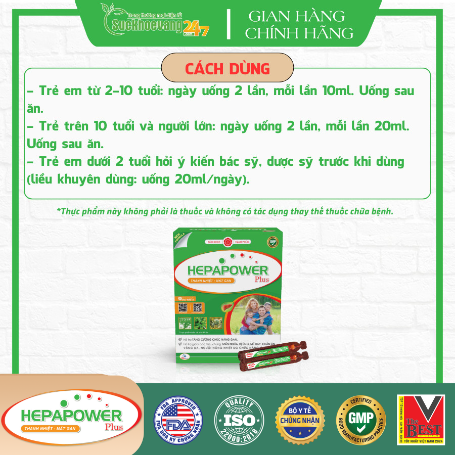 Siro thanh nhiệt mát gan HEPAPOWER Plus giảm dị ứng, mề đay, tăng cường chức năng gan trong viêm gan, gan nhiễm mỡ, uống nhiều rượu bia - Hộp 20 ống 10ml