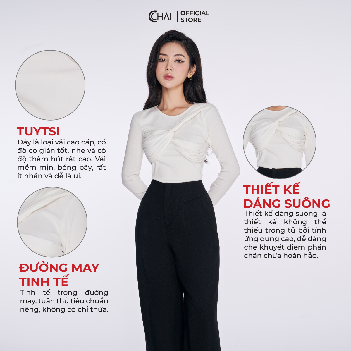 Quần Ống Rộng Dáng Suông Cạp Liền Chất Tuytsi Phong Cách Thanh Lịch 22QDS2032ST