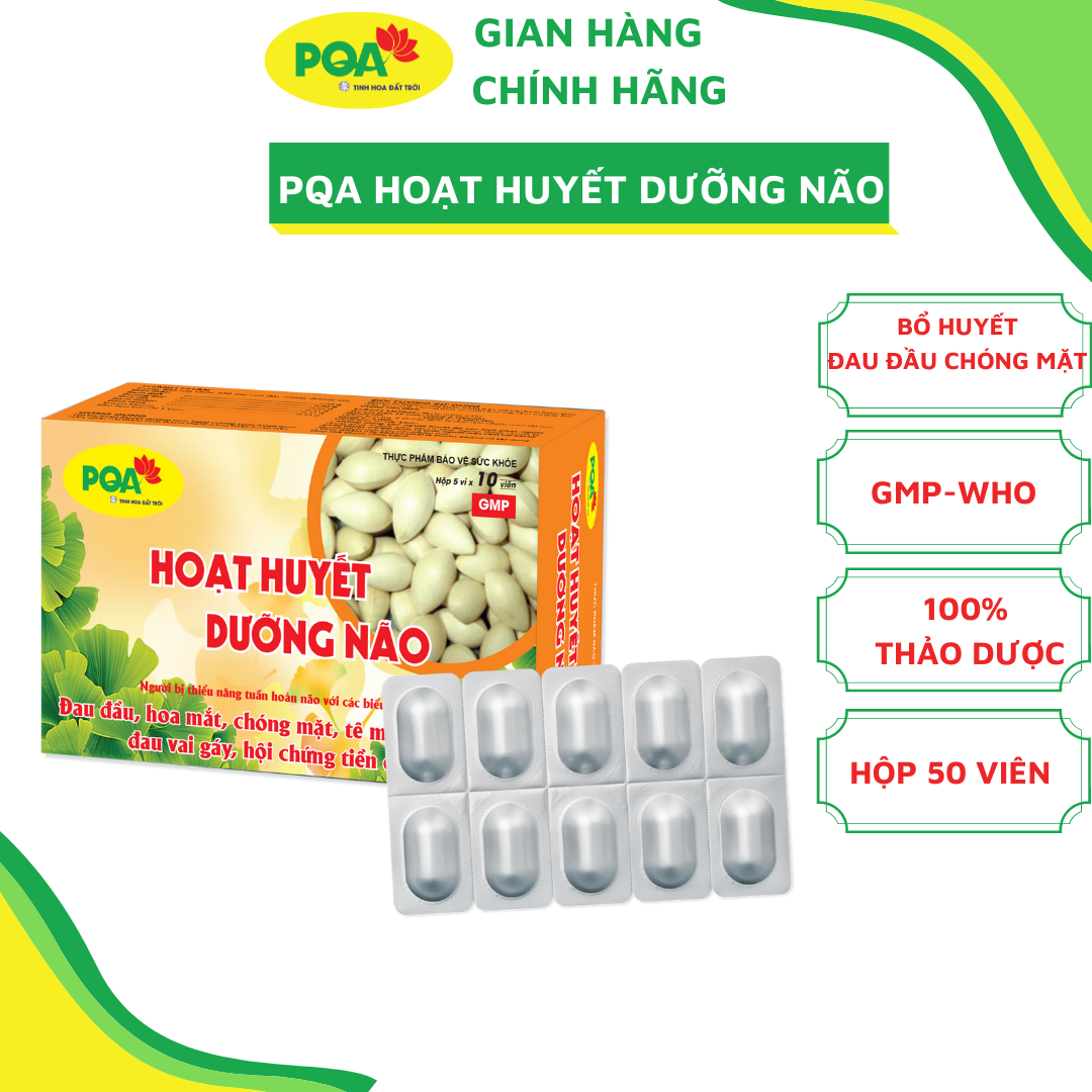 Hoạt Huyết Dưỡng Não PQA Thành Phần Từ Thiên Nhiên Giúp Tăng Cường Sự Hoạt Động Của Trí Não Hộp 50 Viên