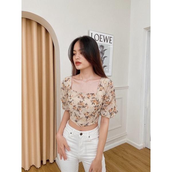 Áo croptop hoa hở lưng REVERCLOTHINGS Rosa Top